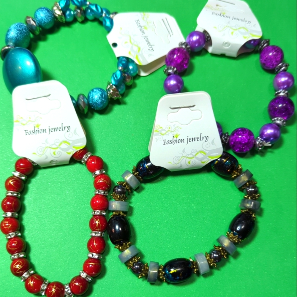 4 NEW Stretch Bracelets Multi-Color Lot Of Four New With Tags